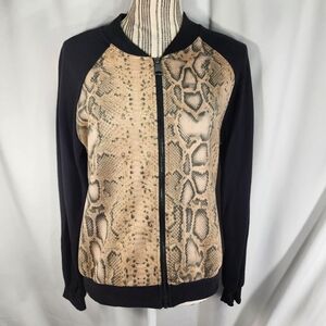 Florencia Black & Tan Snakeskin Print Full Zip Long Sleeve Jacket Size Medium